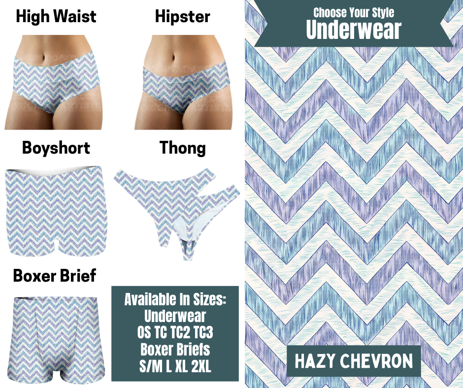 Preorder! Closes 9/30. ETA Dec. Hazy Chevron Hipster, High Waist, Boyshort, & Thong Underwear & Boxer Briefs
