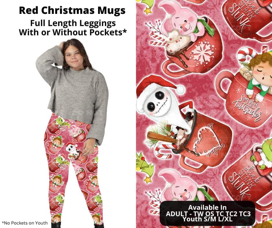 Red Christmas Mugs Full Length Leggings w/ Pockets