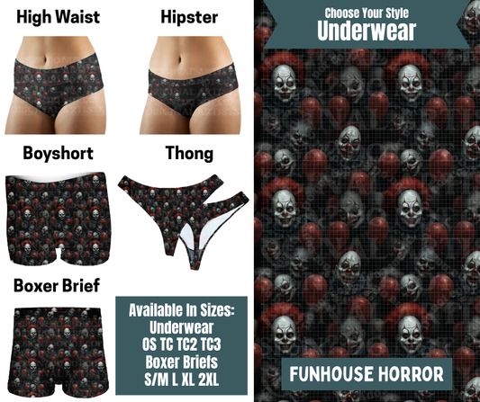 Preorder! Closes 9/30. ETA Dec. Funhouse Horror Hipster, High Waist, Boyshort, & Thong Underwear & Boxer Briefs