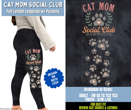 Preorder! Closes 12/15. ETA March. Cat Mom Social Club Full Length Leggings w/ Side Leg Designs
