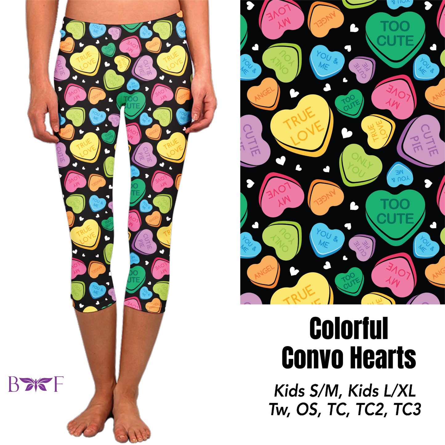 Colorful convo hearts leggings and capris with pockets