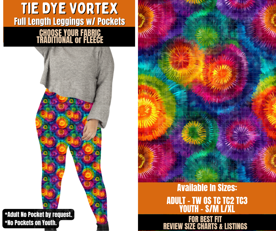 Preorder! Closes 11/2. ETA Feb. Tie Dye Vortex Leggings Choose Fleece or Traditional