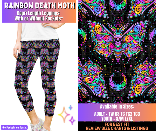 Preorder! Closes 12/10. ETA March. Rainbow Death Moth Capri Length Leggings w/wo Pockets