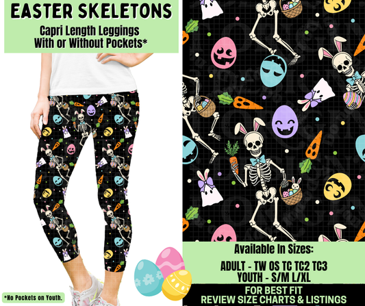 Preorder! Closes 1/19. ETA April. Easter Skeletons Capri Length Leggings w/wo Pockets