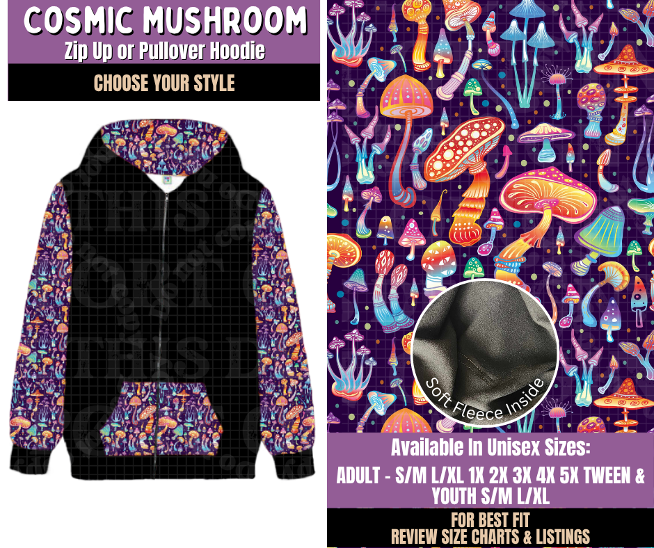 Preorder! Closes 9/23. ETA Dec. Cosmic Mushroom Zip-Up or Pullover Hoodie