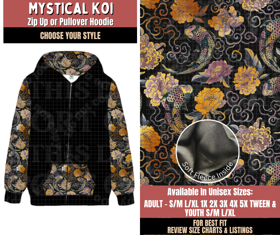 Preorder! Closes 10/22. ETA Jan. Mystical Koi Zip-Up or Pullover Hoodie