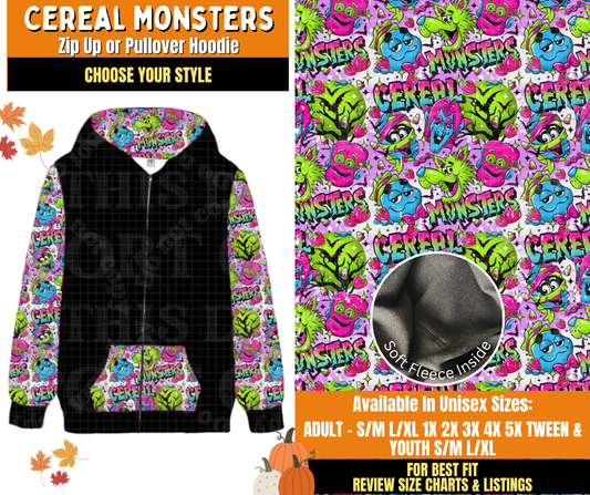 Preorder! Closes 7/16. ETA Oct. Cereal Monsters Zip-Up or Pullover Hoodie