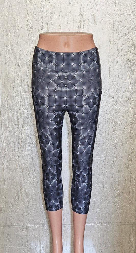 Leather Mandala capris and biker shorts with pockets