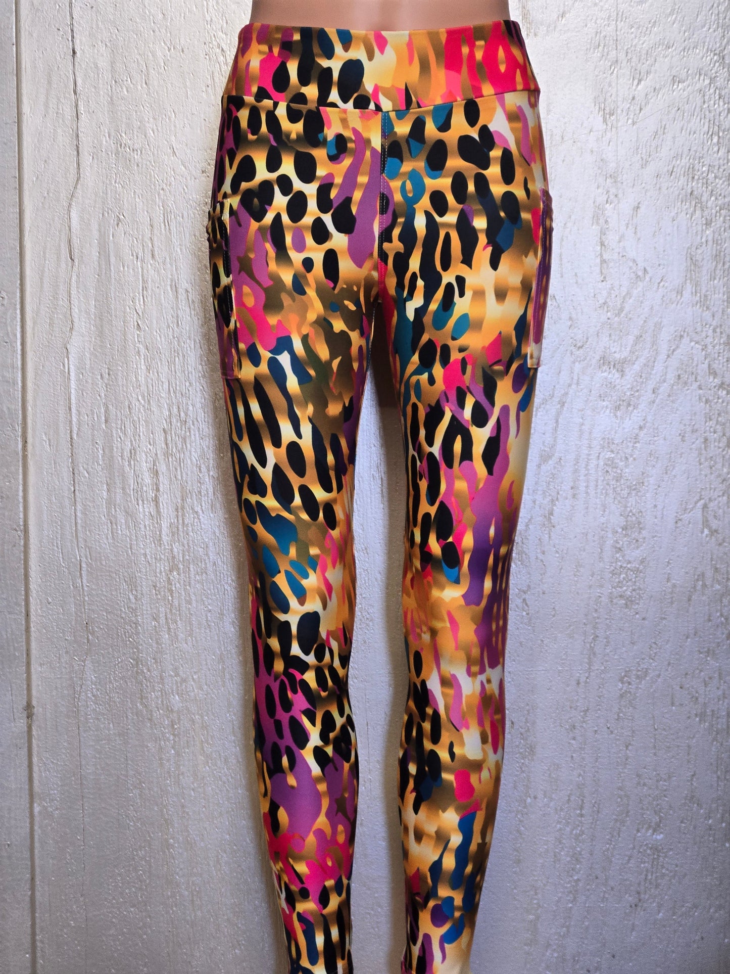 Gold Foil Rainbow Leopard leggings and skorts with pockets