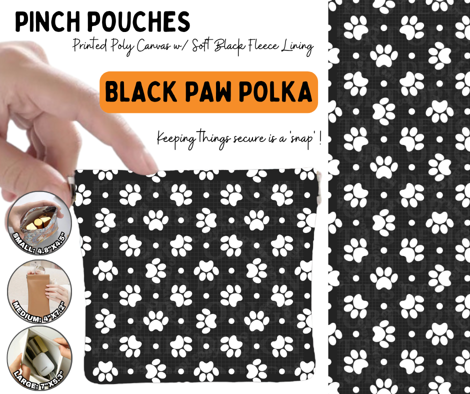Preorder! Closes 6/17. ETA Sept. Black Paw Polka Pinch Pouches in 3 Sizes