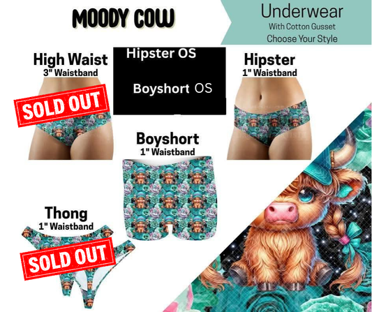 Moody Cow Hipster, High Waist, Boyshort, & Thong Underwear