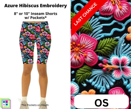 Azure Hibiscus Embroidery Shorts