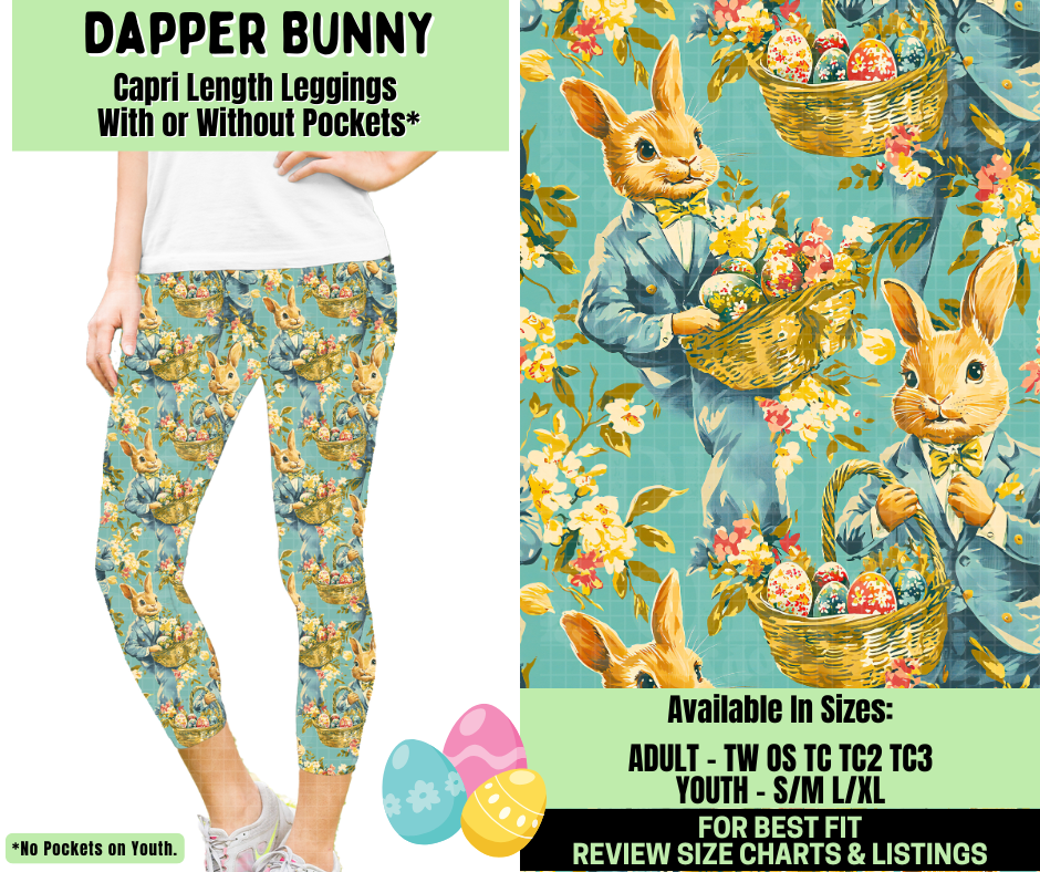 Preorder! Closes 1/19. ETA April. Dapper Bunny Capri Length Leggings w/wo Pockets