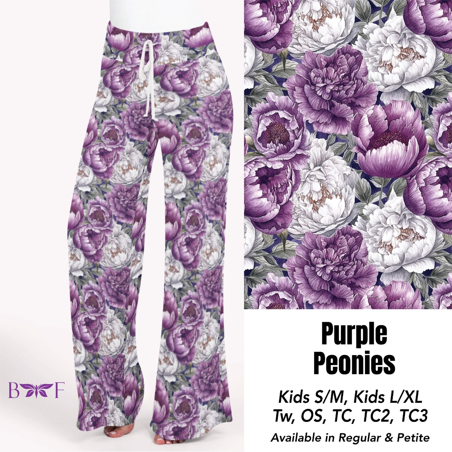 Purple Peonies capris and skorts with pockets