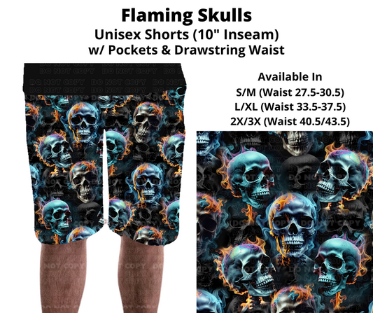 Preorder! Closes 11/27. ETA Feb. Flaming Skulls Unisex Shorts