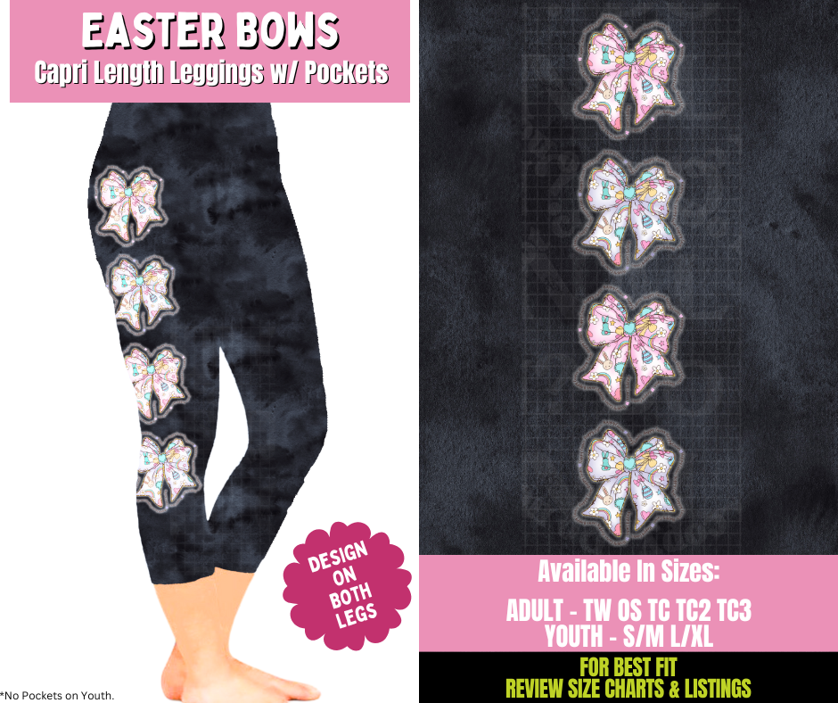 Preorder! Closes 1/21. ETA April. Easter Bows Capri Leggings w/ Side Leg Designs