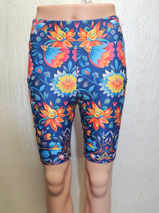 Mexican Floral Navy capris and bike shorts