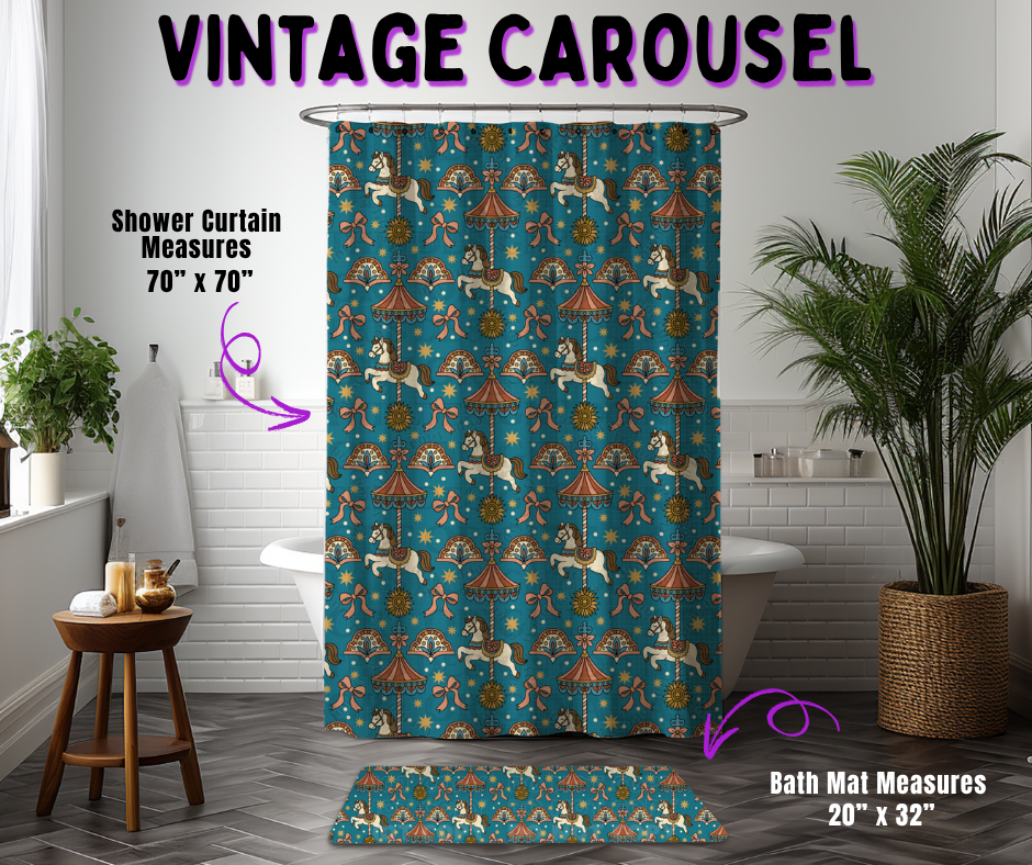 Preorder! Closes 10/21. ETA Jan. Vintage Carousel Custom Shower Curtain and/or Bath Mat