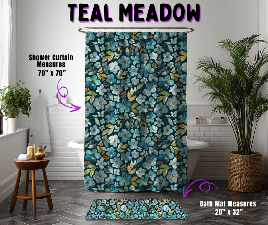 Preorder! Closes 10/21. ETA Jan. Teal Meadow Custom Shower Curtain and/or Bath Mat
