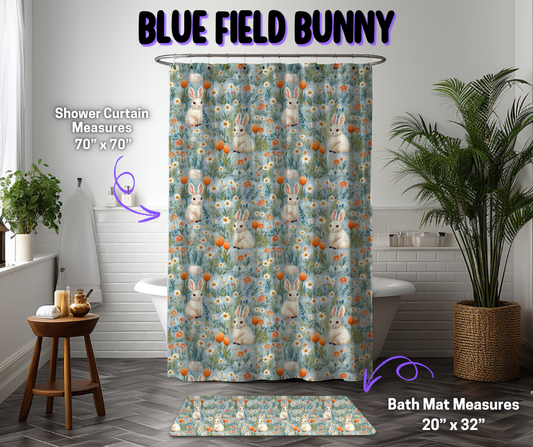 Preorder! Closes 12/8. ETA March. Blue Field Bunny Custom Shower Curtain and/or Bath Mat
