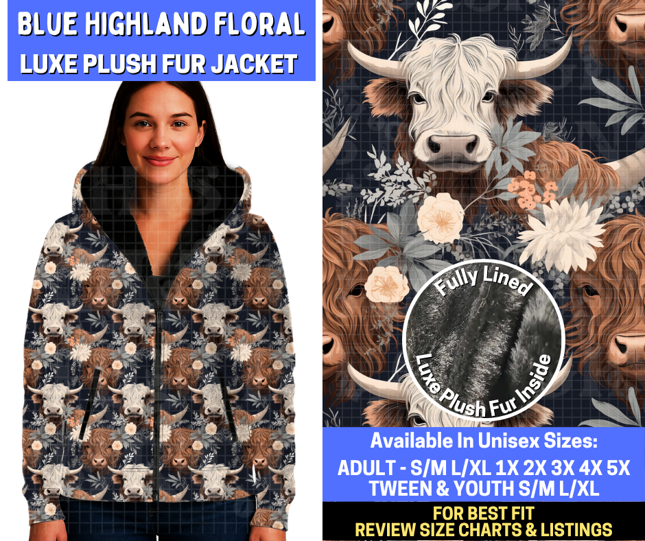 Preorder! Closes 10/29. ETA Jan. Blue Highland Floral Luxe Fur Jacket