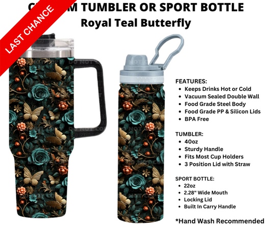 Royal Teal Butterfly Custom Tumbler