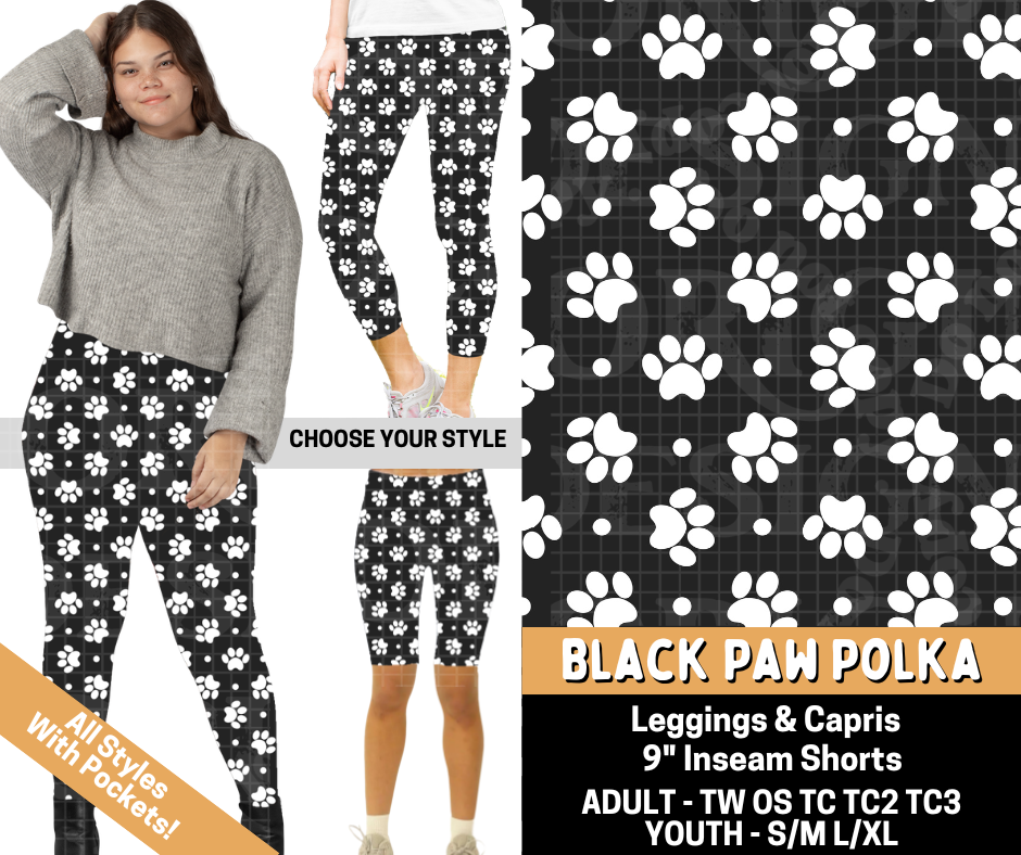 Preorder! Closes 5/25. ETA Aug. Black Paw Polka Combo Legging Lengths