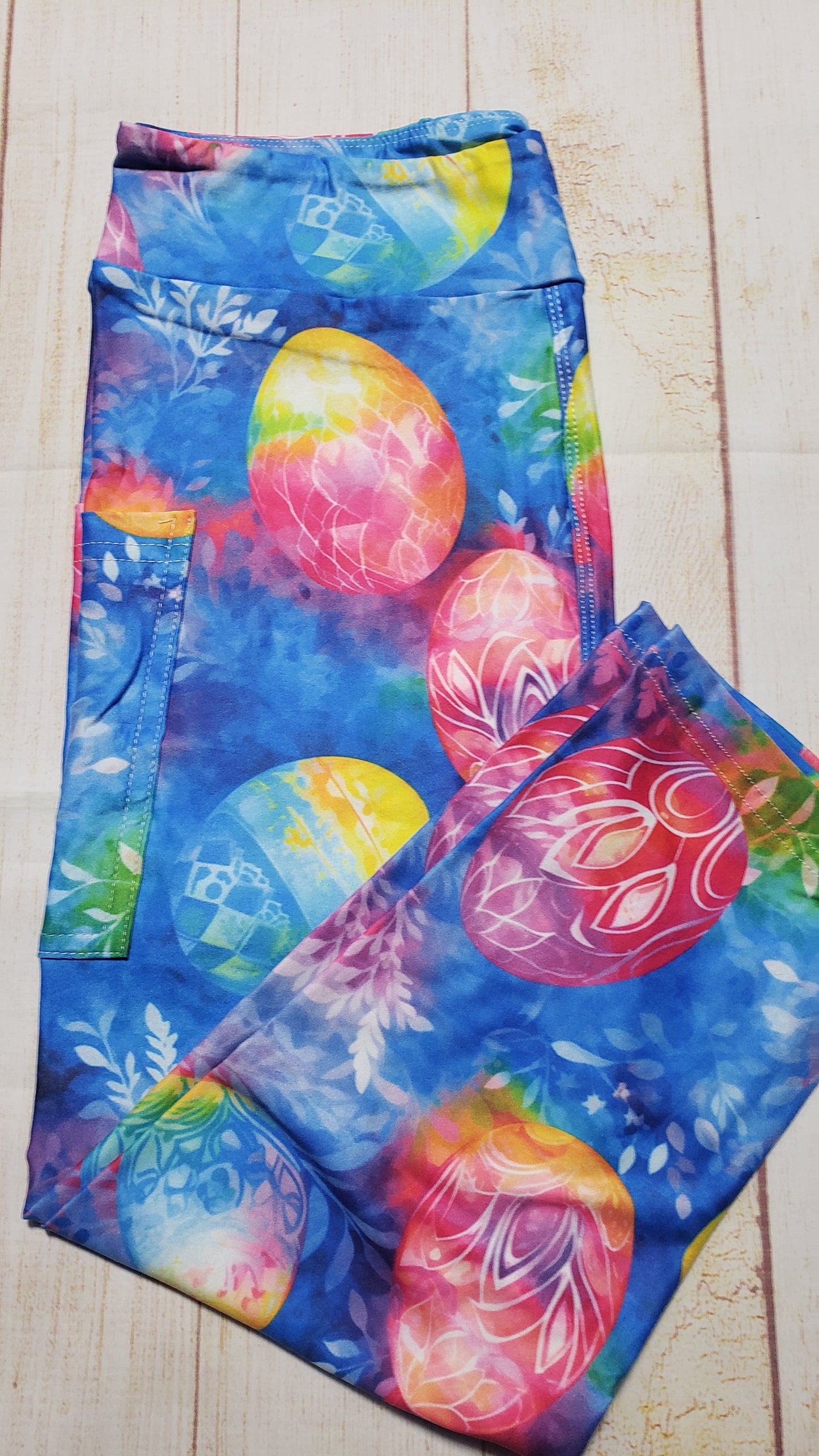 Bright tie dye easter eggs capris and skorts with pockets