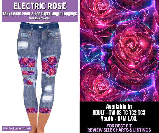 Preorder! Closes 12/18. ETA March. Electric Rose Capri Faux Denim Peekaboo
