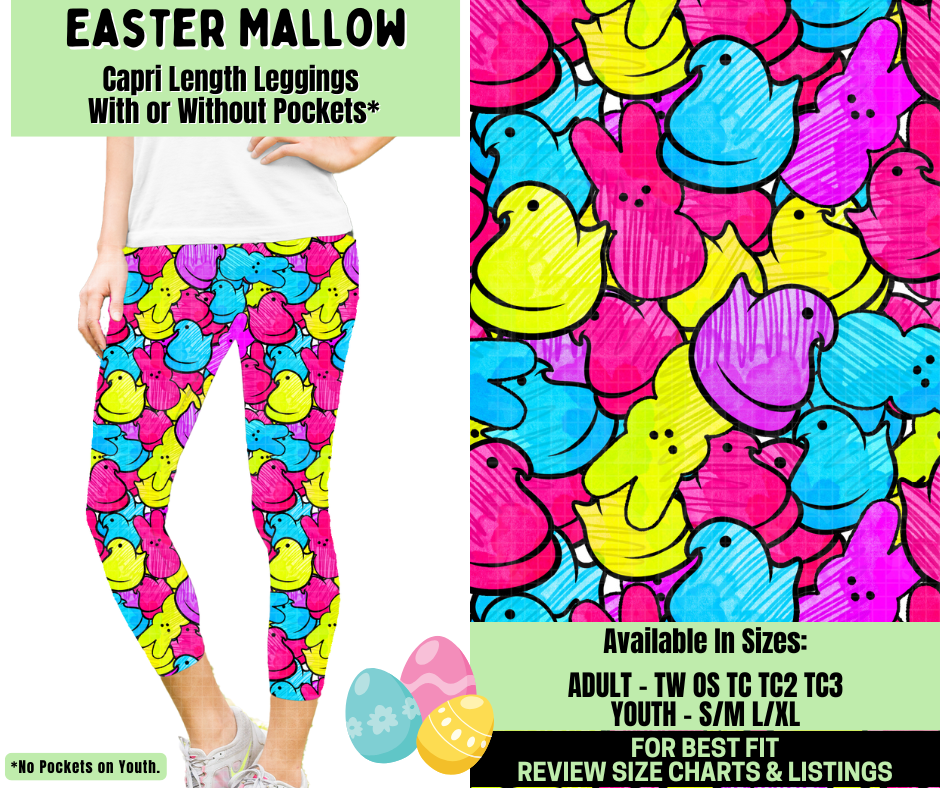 Preorder! Closes 1/19. ETA April. Easter Mallow Capri Length Leggings w/wo Pockets