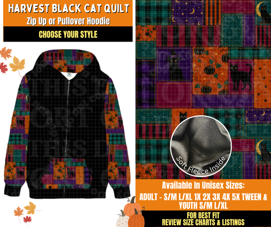 Preorder! Closes 7/16. ETA Oct. Harvest Black Cat Quilt Zip-Up or Pullover Hoodie