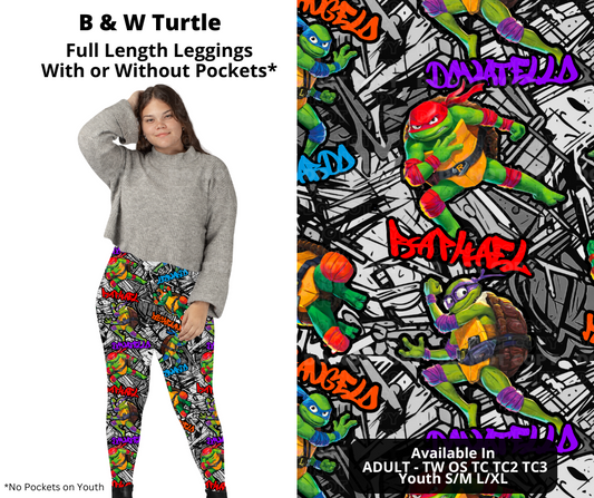 Preorder! Closes 11/27. ETA Feb. B & W Turtle Full Length Leggings w/wo Pockets