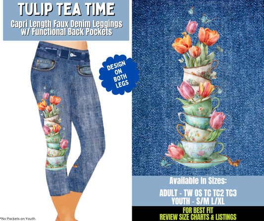 Preorder! Closes 12/15. ETA March. Tulip Tea Time Capri Leggings w/ Side Leg Designs