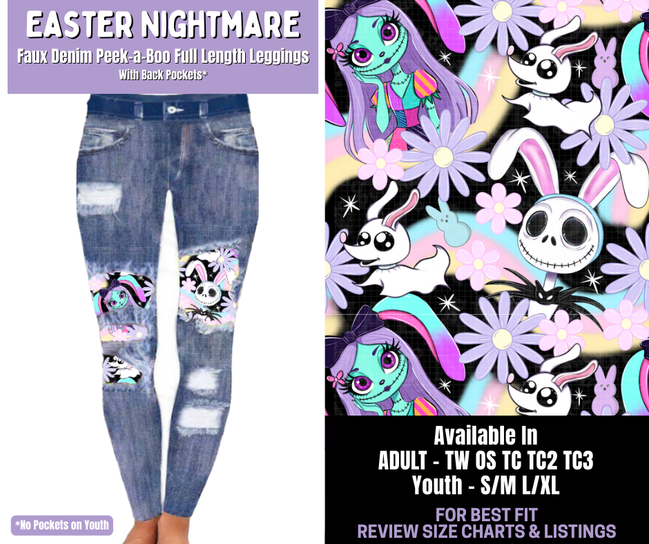 Preorder! Closes 1/22. ETA April. Easter Nightmare Full Length Faux Denim Peekaboo