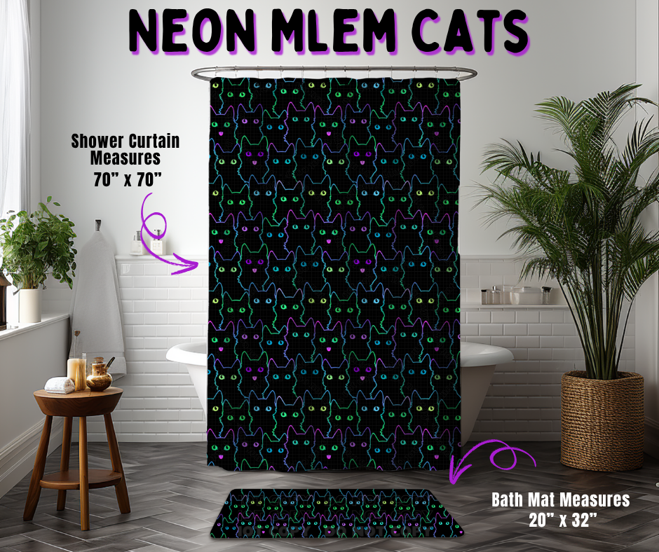 Preorder! Closes 10/21. ETA Jan. Neon Mlem Cats Custom Shower Curtain and/or Bath Mat