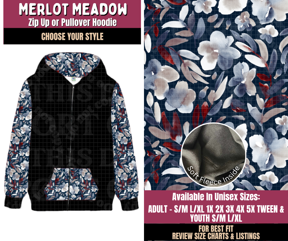 Preorder! Closes 8/27. ETA Nov. Merlot Meadow Zip-Up or Pullover Hoodie
