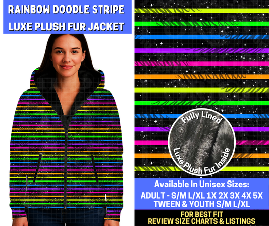 Preorder! Closes 10/29. ETA Jan. Rainbow Doodle Stripe Luxe Fur Jacket