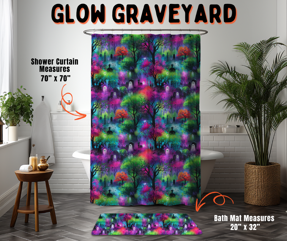 Preorder! Closes 6/10. ETA Sept. Glow Graveyard Custom Shower Curtain and/or Bath Mat