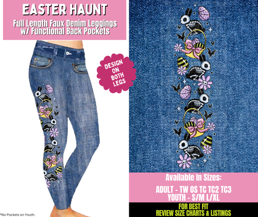 Preorder! Closes 1/21. ETA April. Easter Haunt Full Length Faux Denim w/ Side Leg Designs