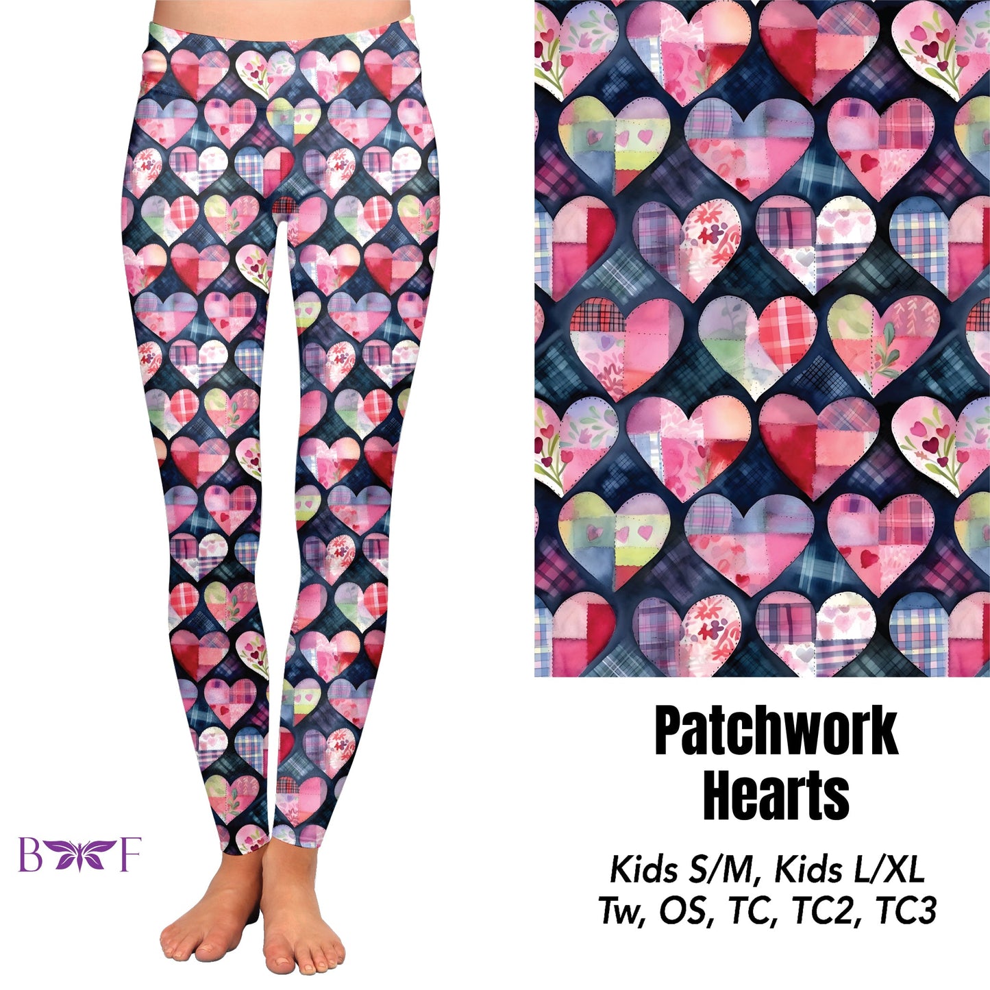 Patchwork hearts leggings with pockets