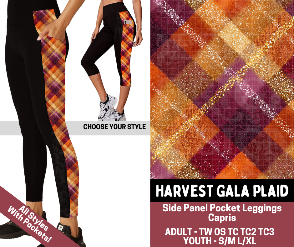 Preorder! Closes 7/23. ETA Oct. Harvest Gala Plaid Combo Side Panel Legging Lengths