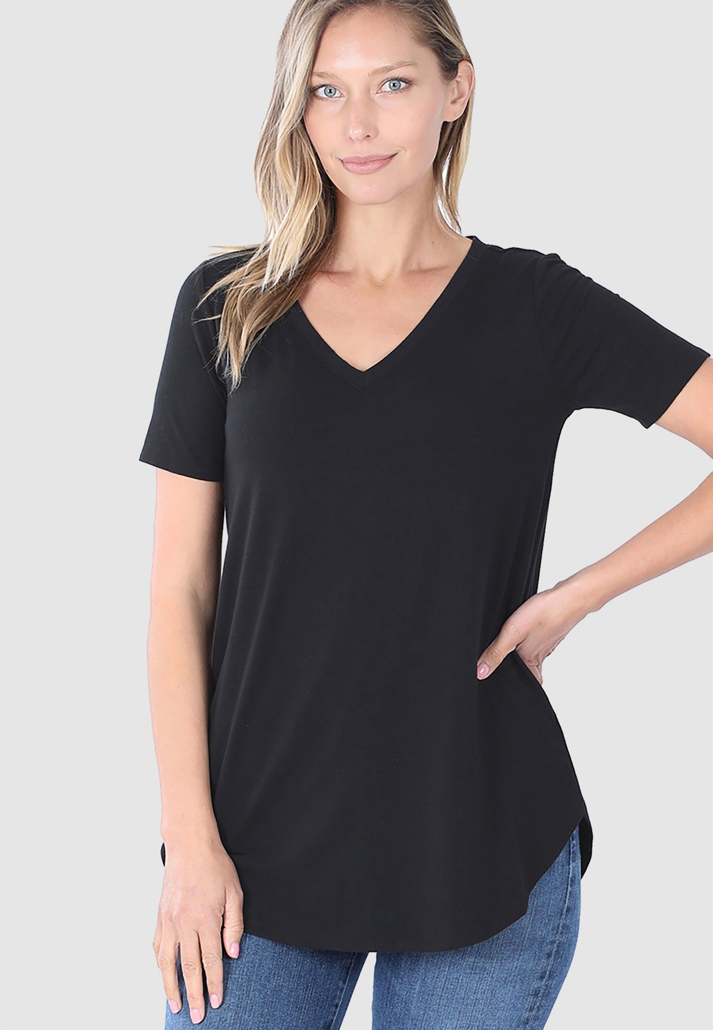 RTS - Short Sleeve V-Neck Top - Black