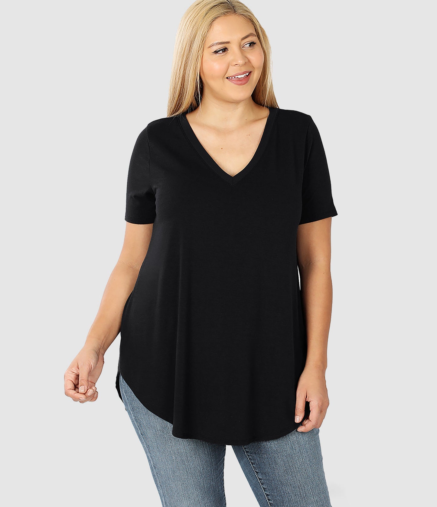 RTS - Short Sleeve V-Neck Top - Black