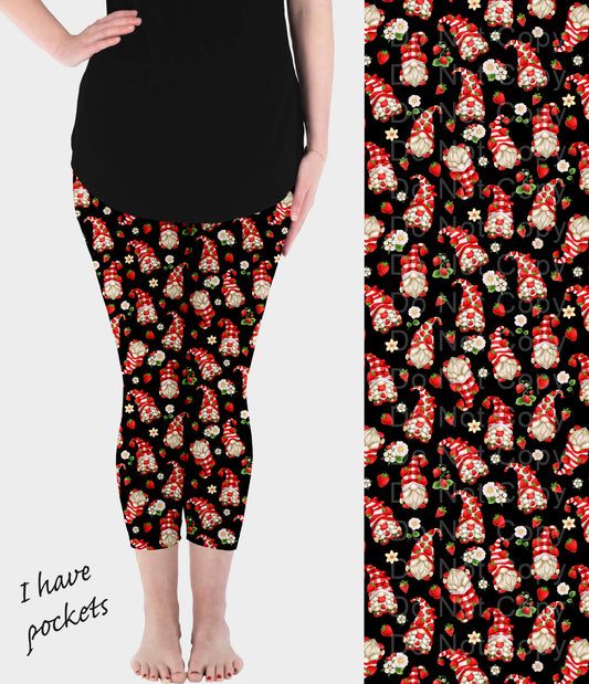 RTS - Strawberry Gnomes Capri Leggings w/ Pockets