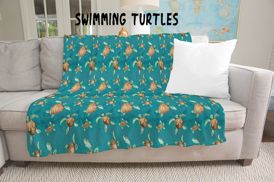 SWIMMING TURTLES- GIANT SHAREABLE THROW BLANKETS