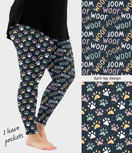 RTS - Woof Paws Split Leg Design Leggings with Pockets