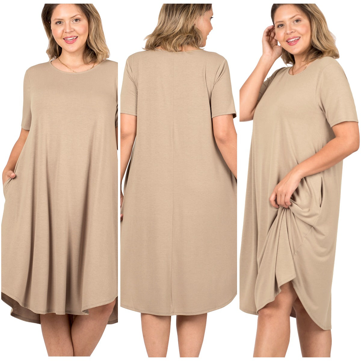 PLUS Short Sleeve Pocket Dress - Ash Grey