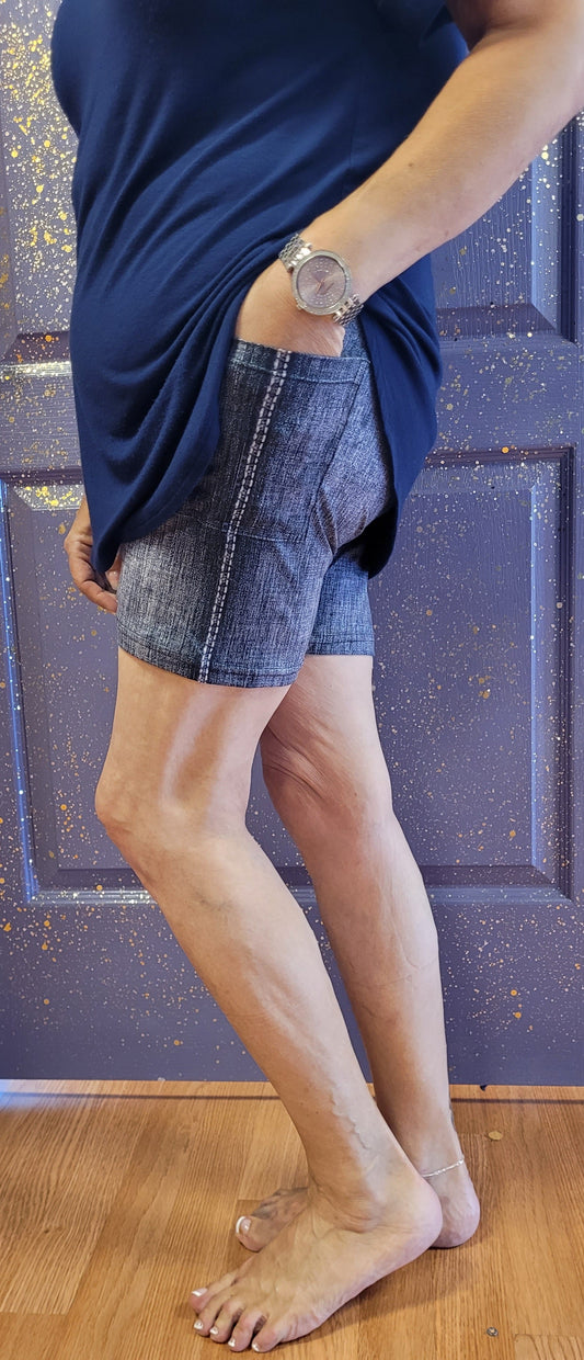 Faux denim biker shorts blue and black