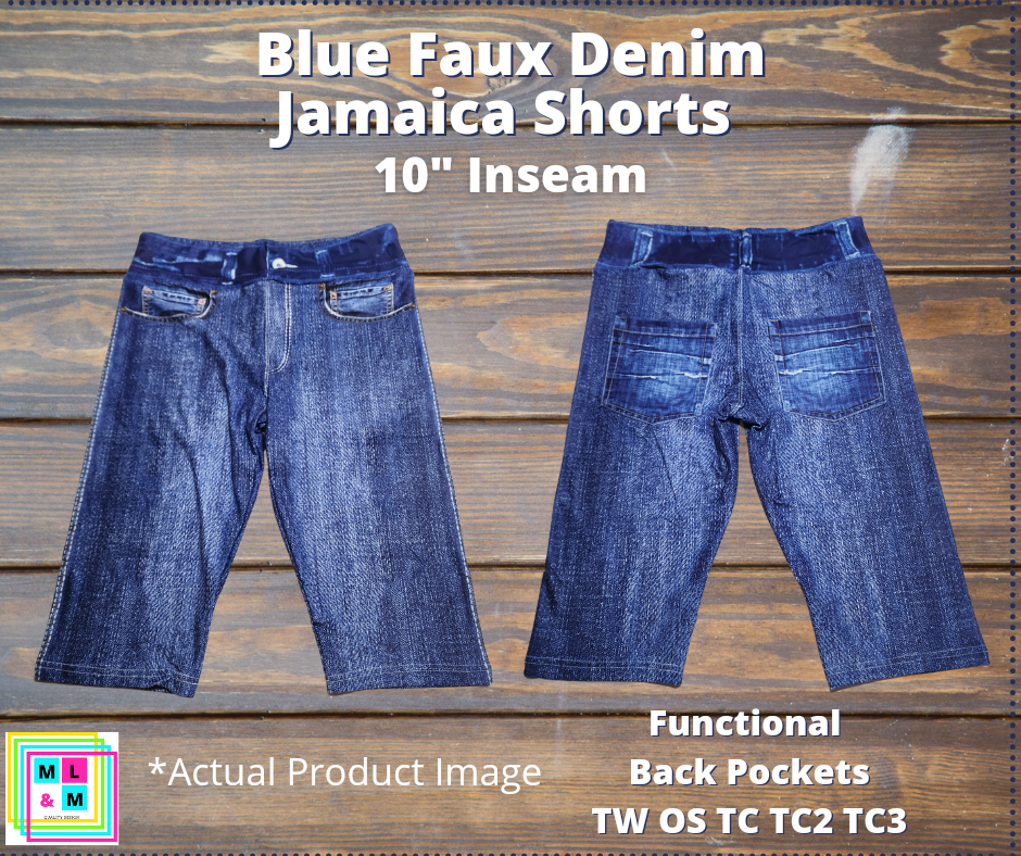 Blue Faux Denim 10" Jamaica Shorts