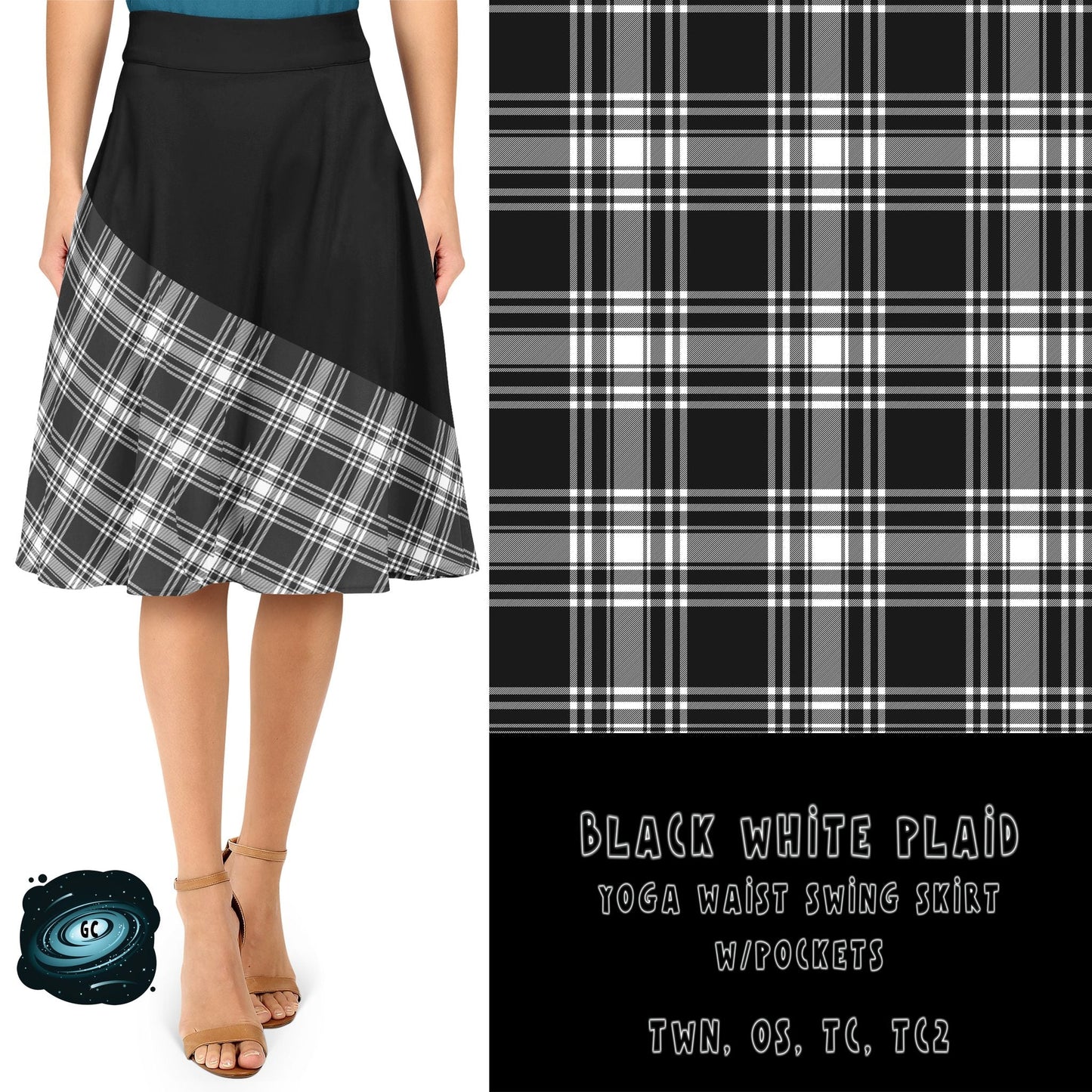 SWING SKIRT RUN- BLACK WHITE PLAID-